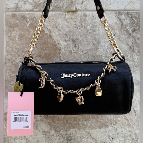 Juicy Couture Princess Charming Shoulder Barrel Bag Liquorice Black Purse - Picture 1 of 8